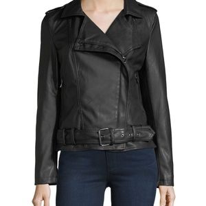 Biker Jacket Bagatelle Belted Black Faux Leather M NWT